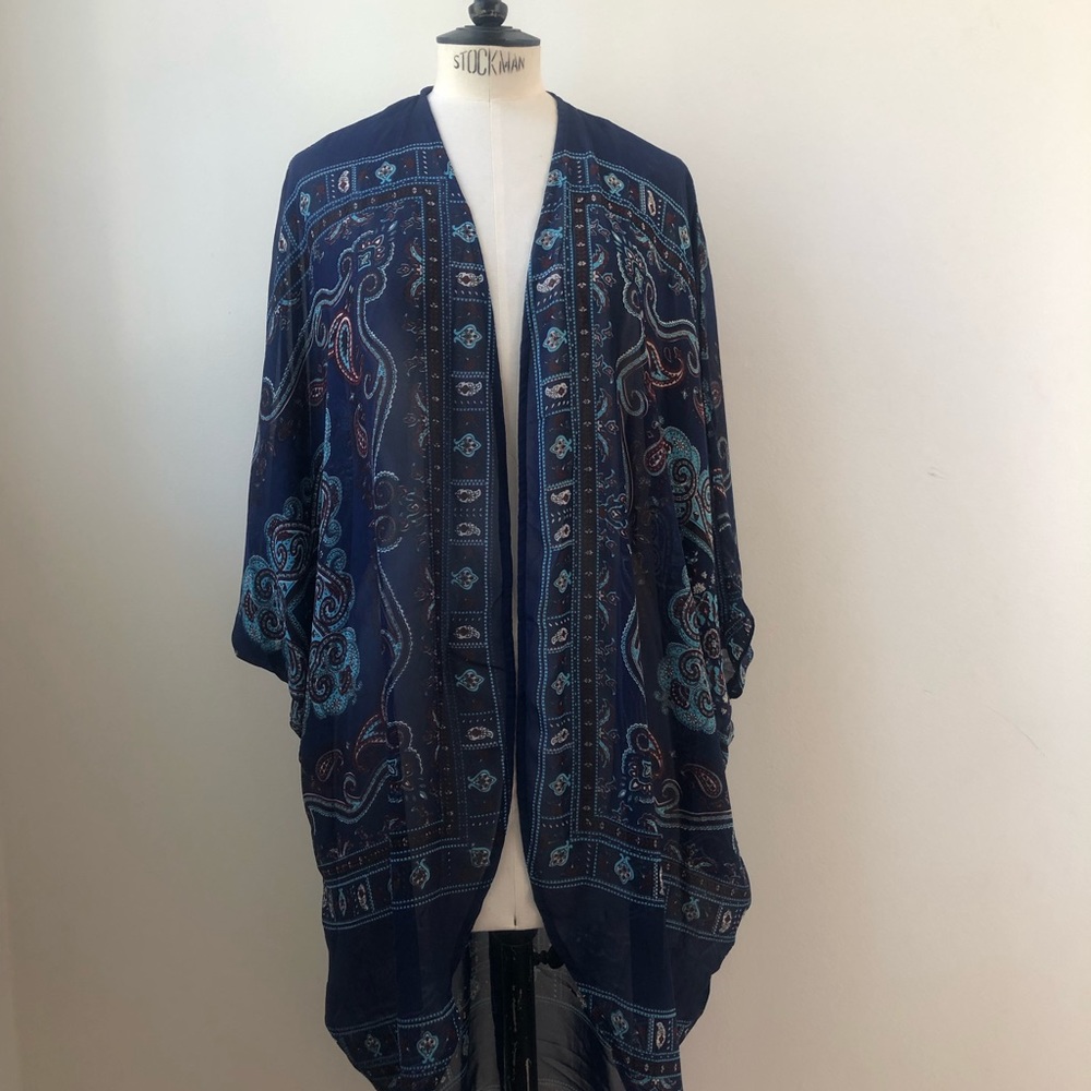 Boho light fabric duster cover up.